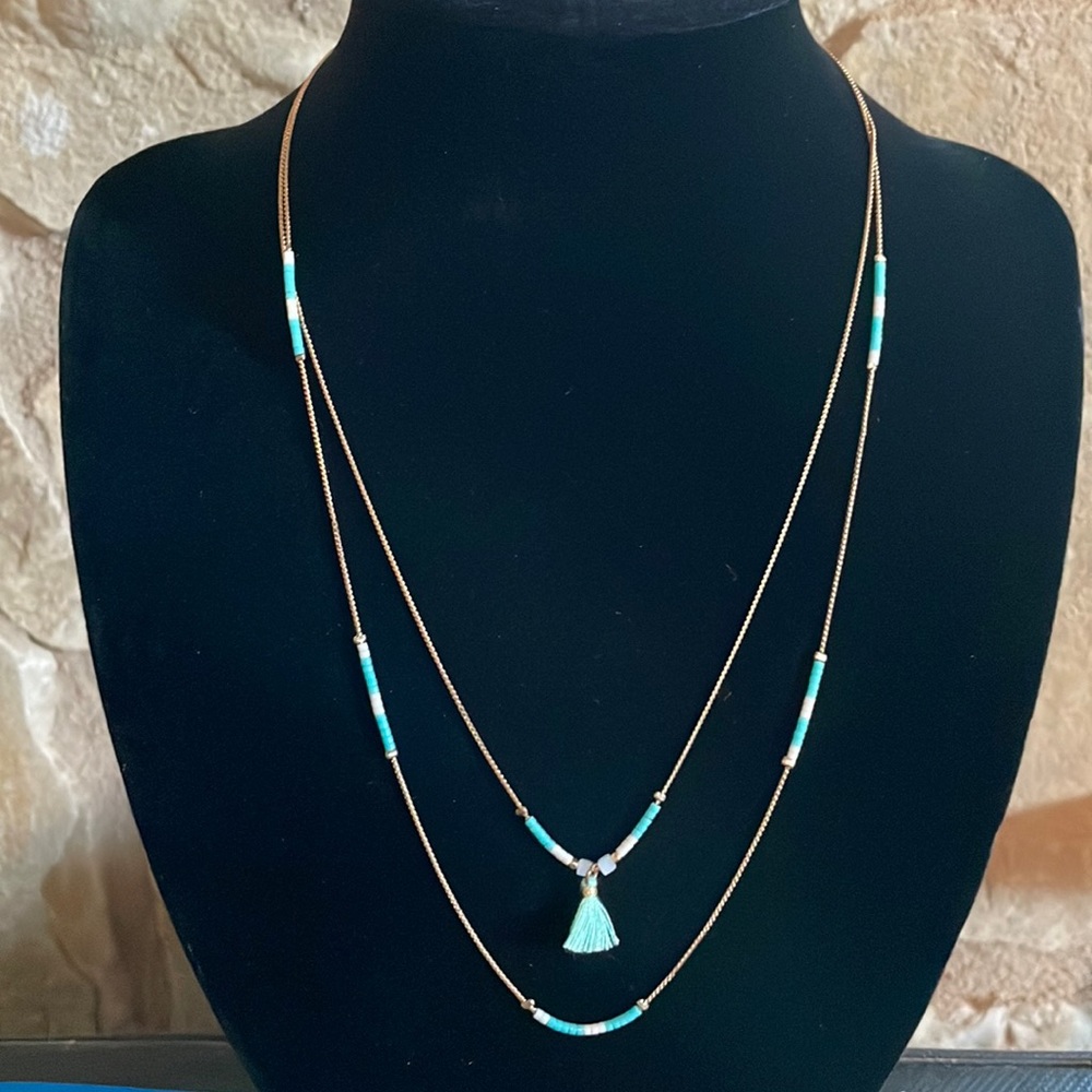 Turquoise Beaded Tassle Necklace